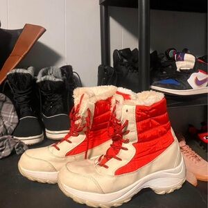 Red and Cream Women's Winter Boots